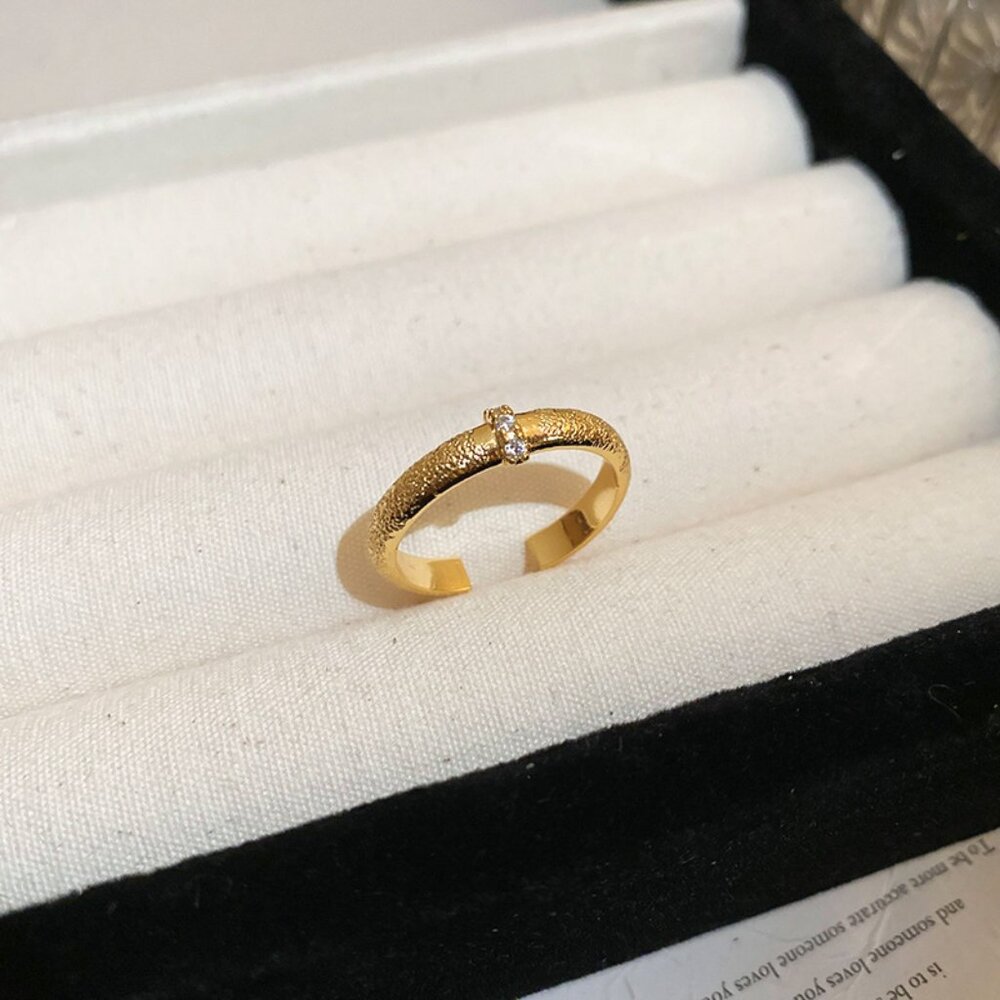 Gold Open Ring Adjustable Minimalist CZ Ring Textured Band Fashion Jewelry